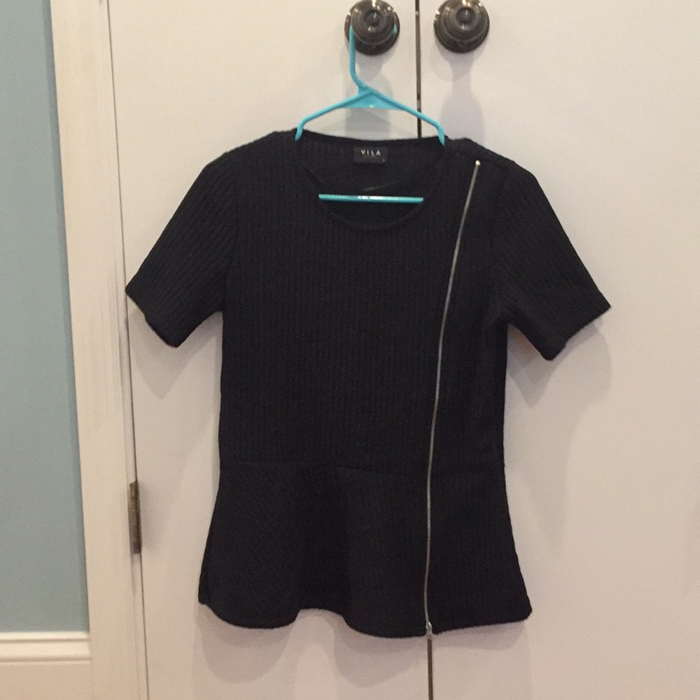Black peplum top with zipper detail